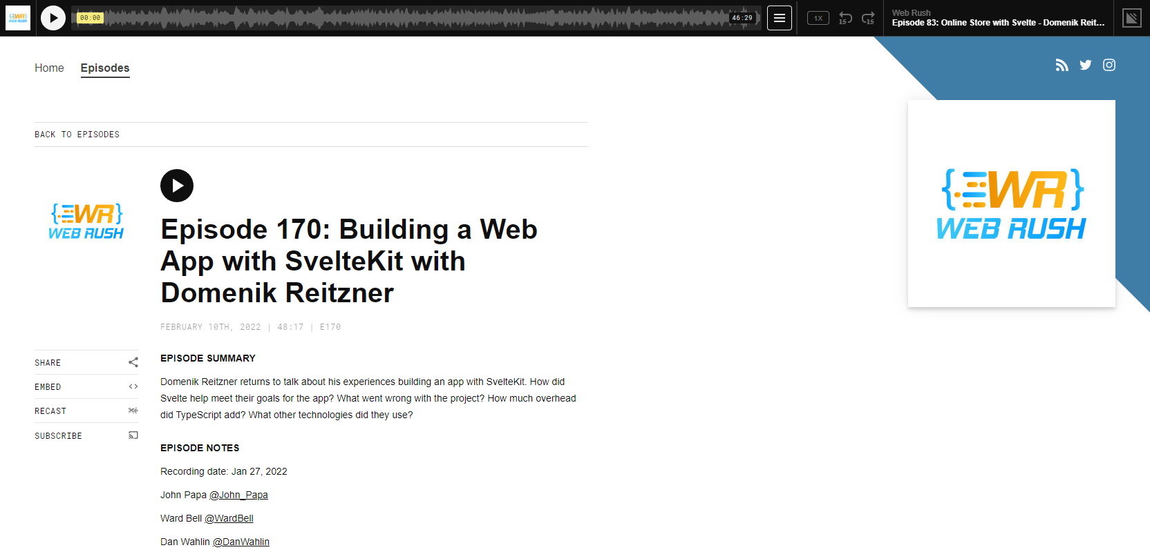 header Webrush Episode 170: Building a Web App with SvelteKit with Domenik Reitzner